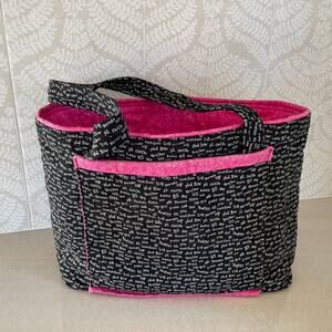 Large Shoulder Tote/Bag for Knitting/Crafting/Yarn, Needles, Knit, Black, Pink